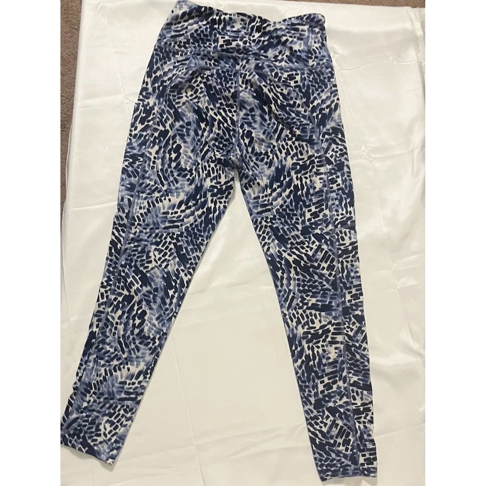 Zoe + Phoebe Women's Medium Blue White Abstract Print Active Leggings Yoga Gym - Picture 2 of 3